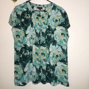 Halogen Sleeveless Button-Down Blouse Blue Abstract Floral Pattern size xL